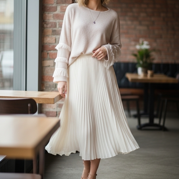 Beautiful Fringe Tan/White Sweater - Picture 8 of 10